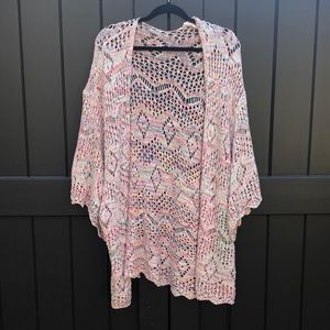 Pink multi colored crochet cardigan